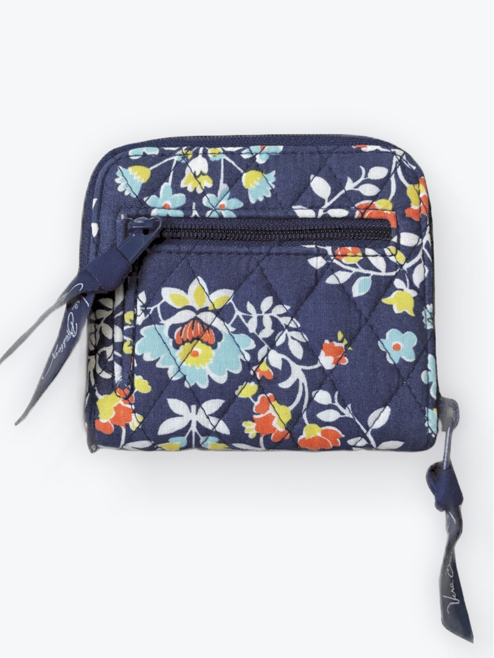 Vera Bradley Chandelier Floral Petite Zip Wallet Navy Orange